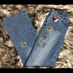Jean’s D GORGEOUS embroidered  & beaded flare jean